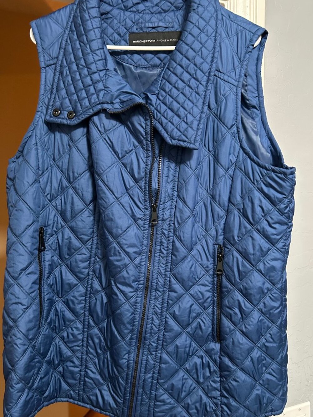 Andrew Marc Vest Unisex Blue Quilted Puffer Sleeveless Jacket Lightweight Sz L